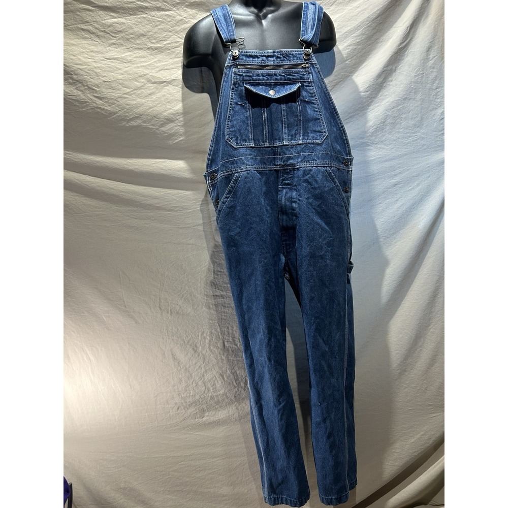Real Work Denim Overalls Bib Jeans Mens Size 36x30 Blue Wash Carpenter Utility